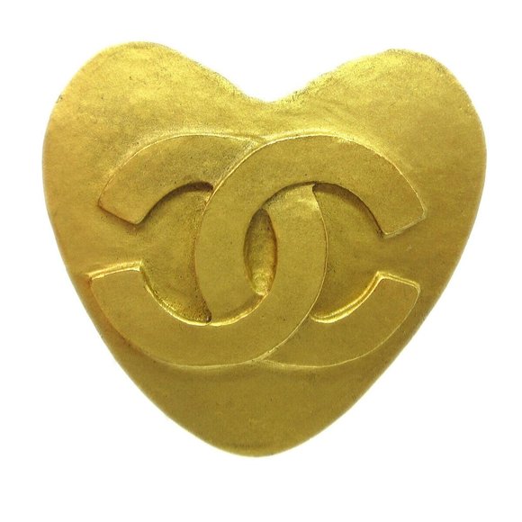 AUTH CHANEL CC Logos Heart Motif Brooch Gold-plated Corsage 95P Accessories - Picture 1 of 8